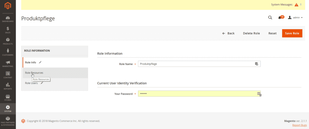 Rechte und Rollen in Magento - Produktpflege