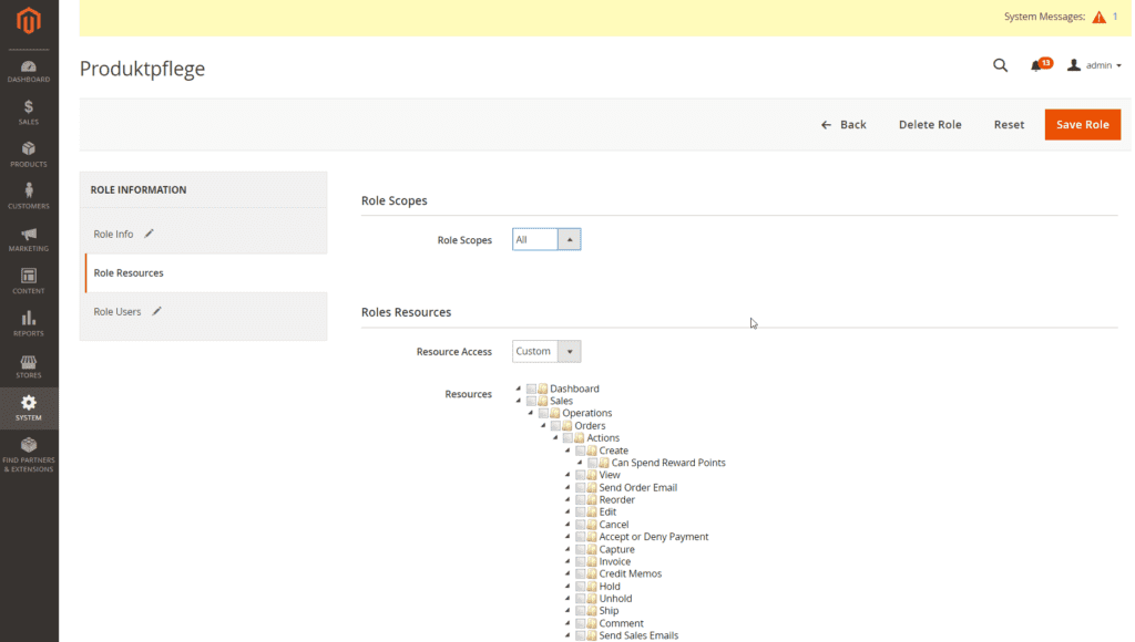Rechte und Rollen in Magento - Produktpflege 2
