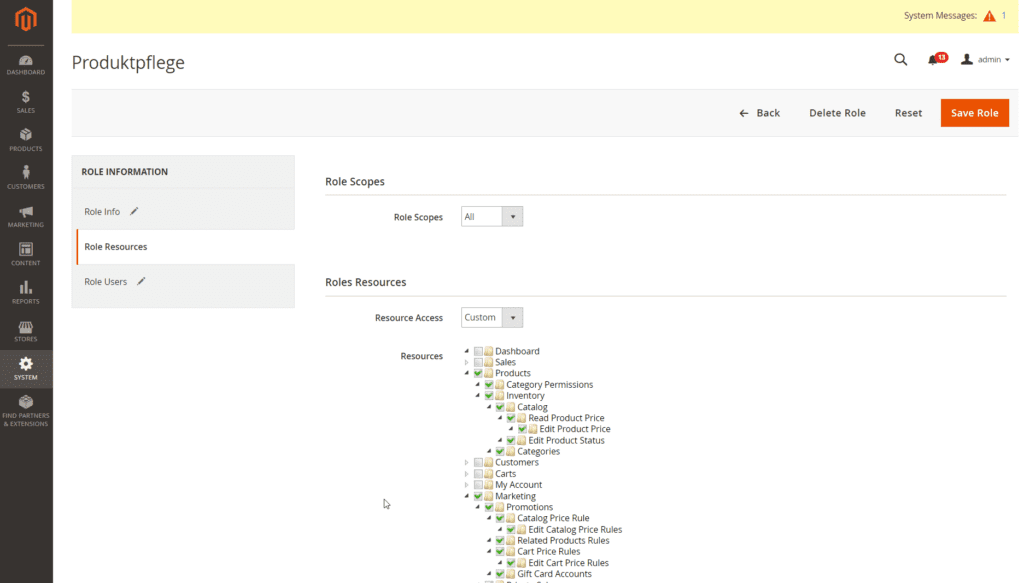 Rechte und Rollen in Magento - Produktpflege 3