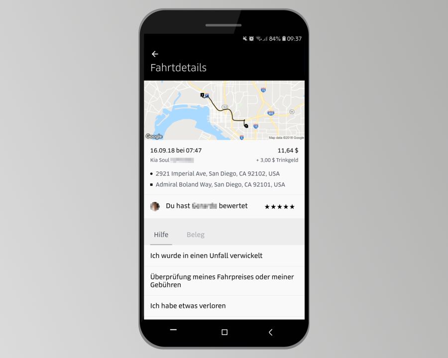 Uber App Screenshot / Quelle: Privat