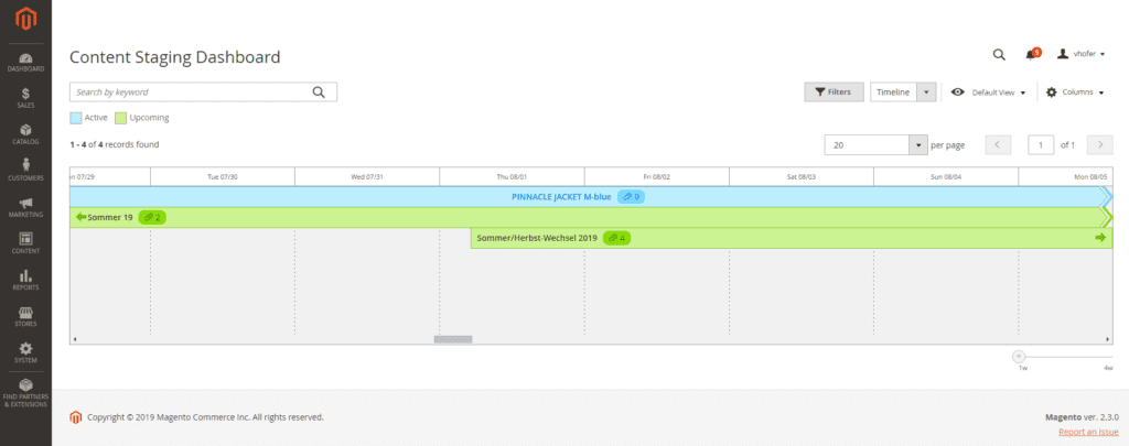 Magento Content Staging Dashboard