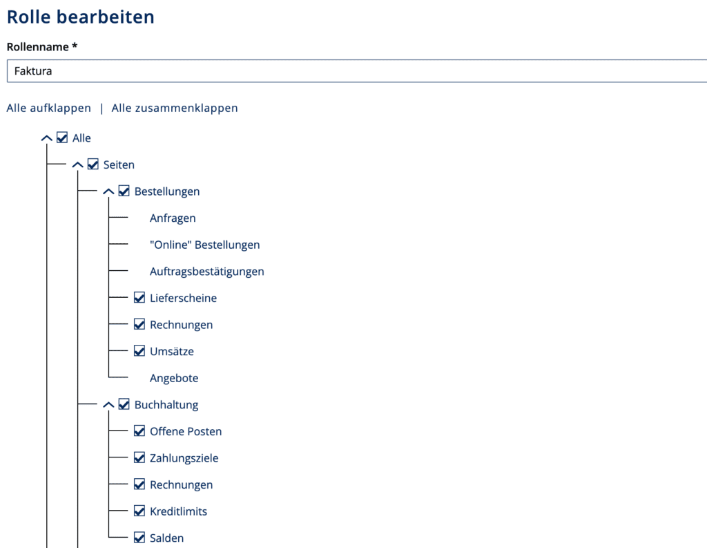 Zweisung der Rechte und Rollen in Magento