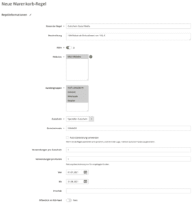 Magento Warenkorbregel Regelinformationen