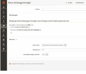 Magento Katalogpreisregeln Bedingungen