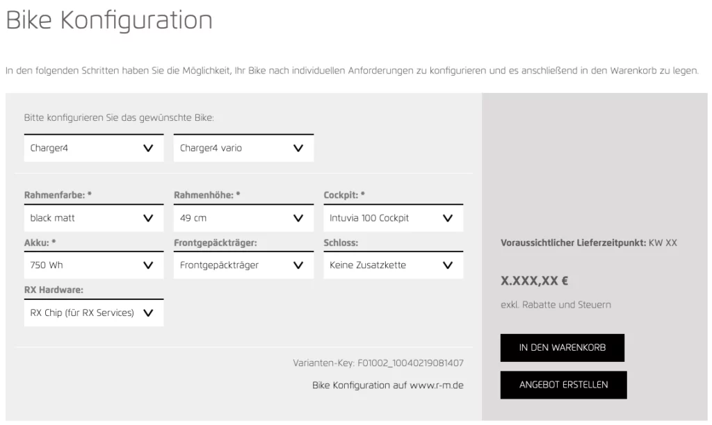 Bike/ Fahrrad Onlineshop Konfiguration