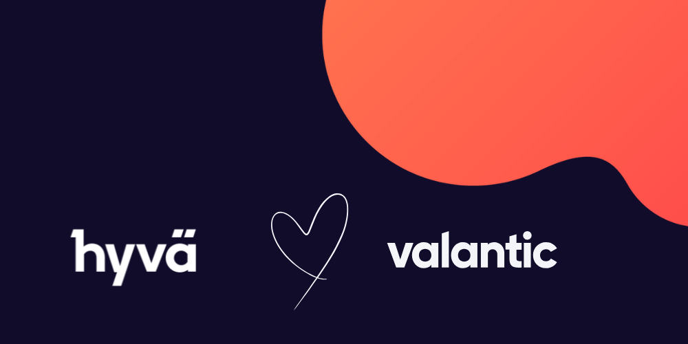 Logos von Hyvä und valantic mit Herz dazwischen