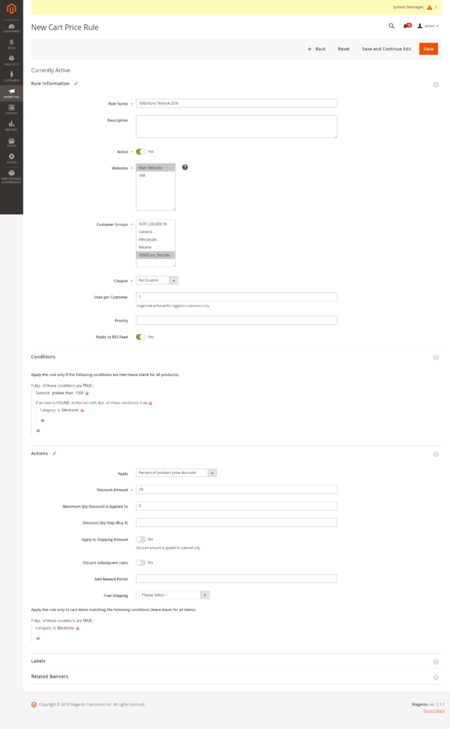 Screenshot New Cart Price Rule